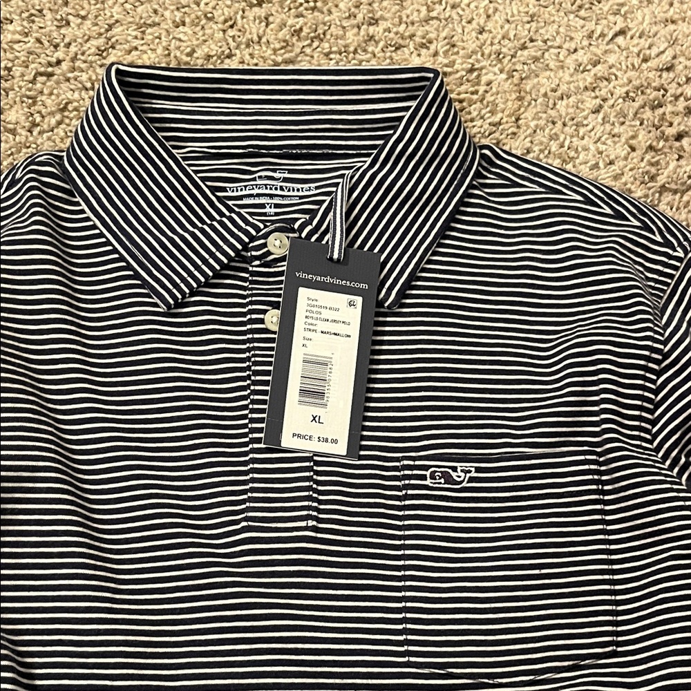 Vineyard Vines Navy and White Striped Polo Shirt - Picture 2 of 4
